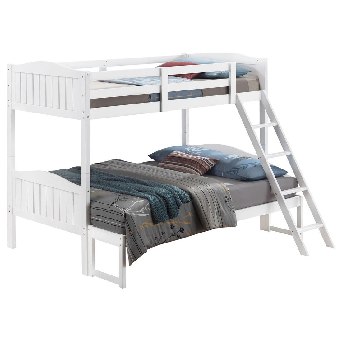 White Twin Full Bunk Bed With Arched Headboard Twin White Wood White Bedroom Transitional Rubberwood Bunk Wood