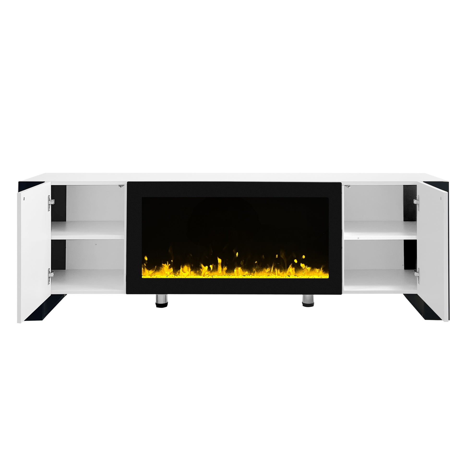 Modern Tv Stand With 34.2" Non Heating Electric Fireplace, High Gloss Entertainment Center With 2 Cabinets, Media Console For Tvs Up To 78", White White Primary Living Space 70 79 Inches 70 79 Inches Modern Mdf