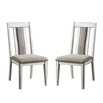 Set of 2 Upholstered Side Chairs in Weathered White solid-off white-dining room-side