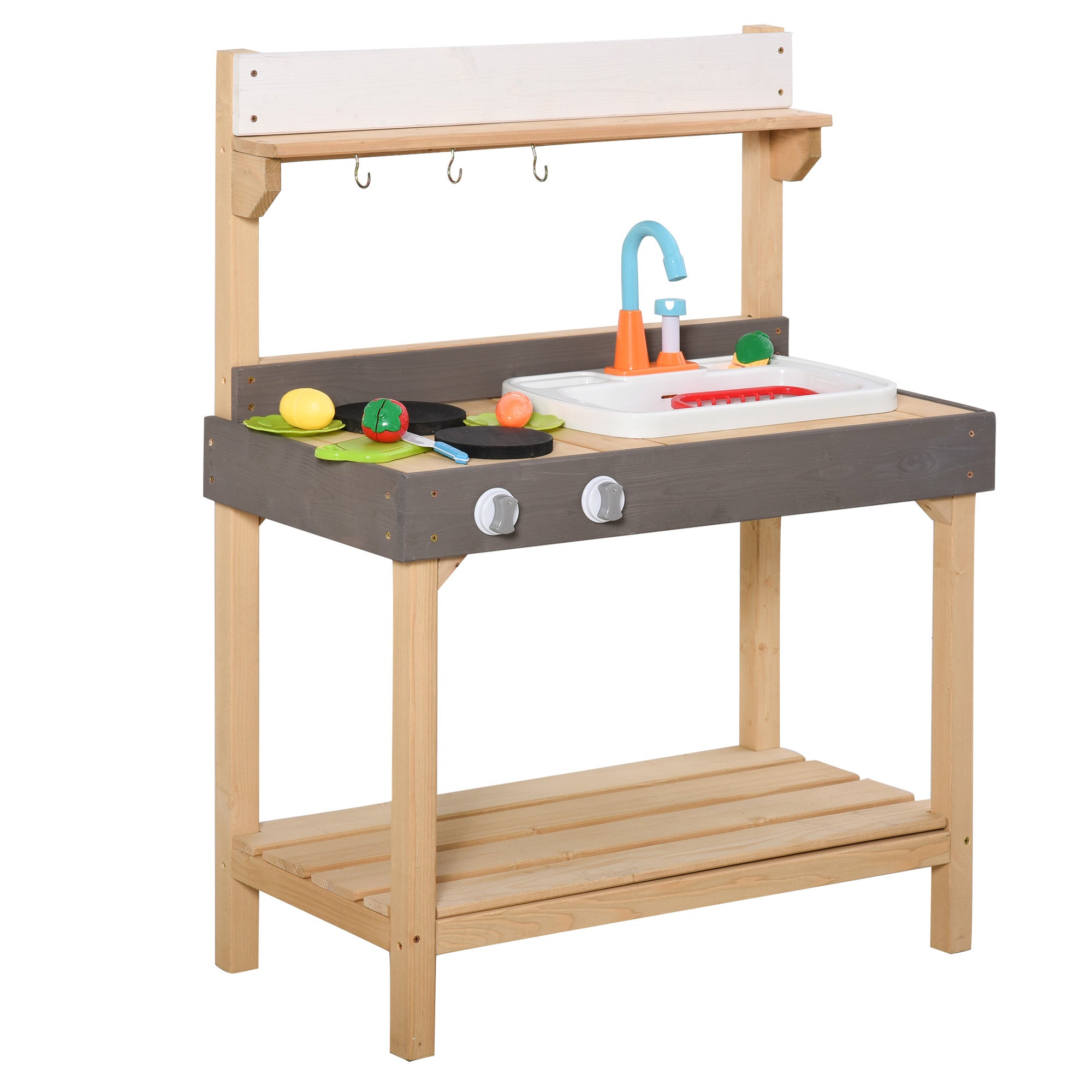 Outsunny Kids Kitchen, Playset Game with Sink,