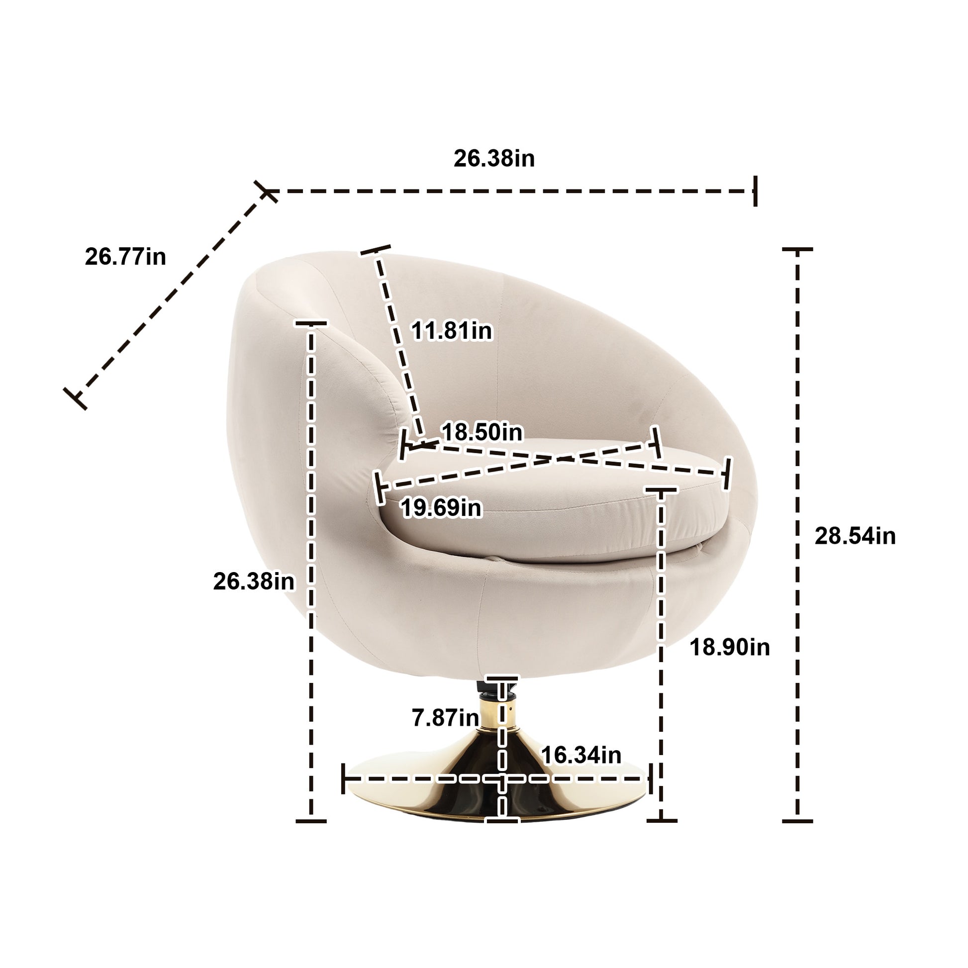 360 Degree Swivel Cuddle Barrel Accent Chairs, Round Armchairs With Wide Upholstered, Fluffy Fabric Chair For Living Room, Bedroom, Office, Waiting Rooms Beige Velvet