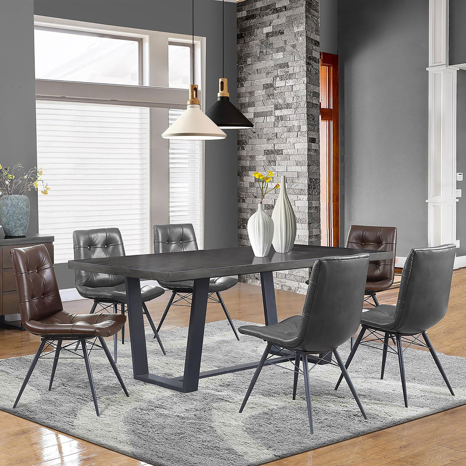 Charcoal And Gunmetal Tufted Back Dining Chairs Set Of 4 Polyurethane Black Dining Room Industrial Side Chair Tufted Back Upholstered