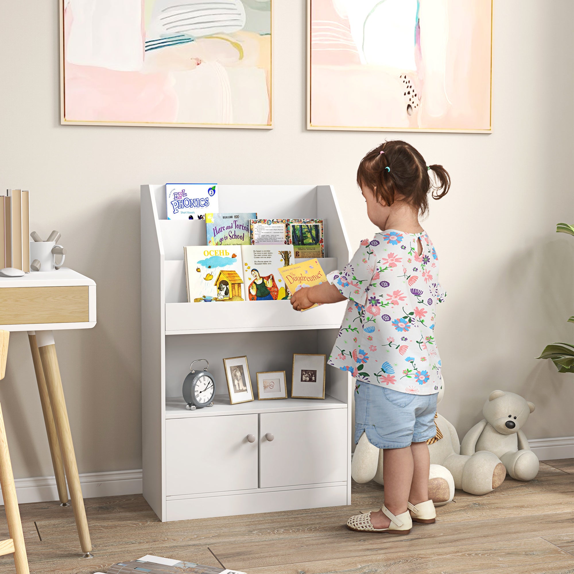 Qaba Toy Storage Cabinet, Kids Bookcase Children's white-mdf