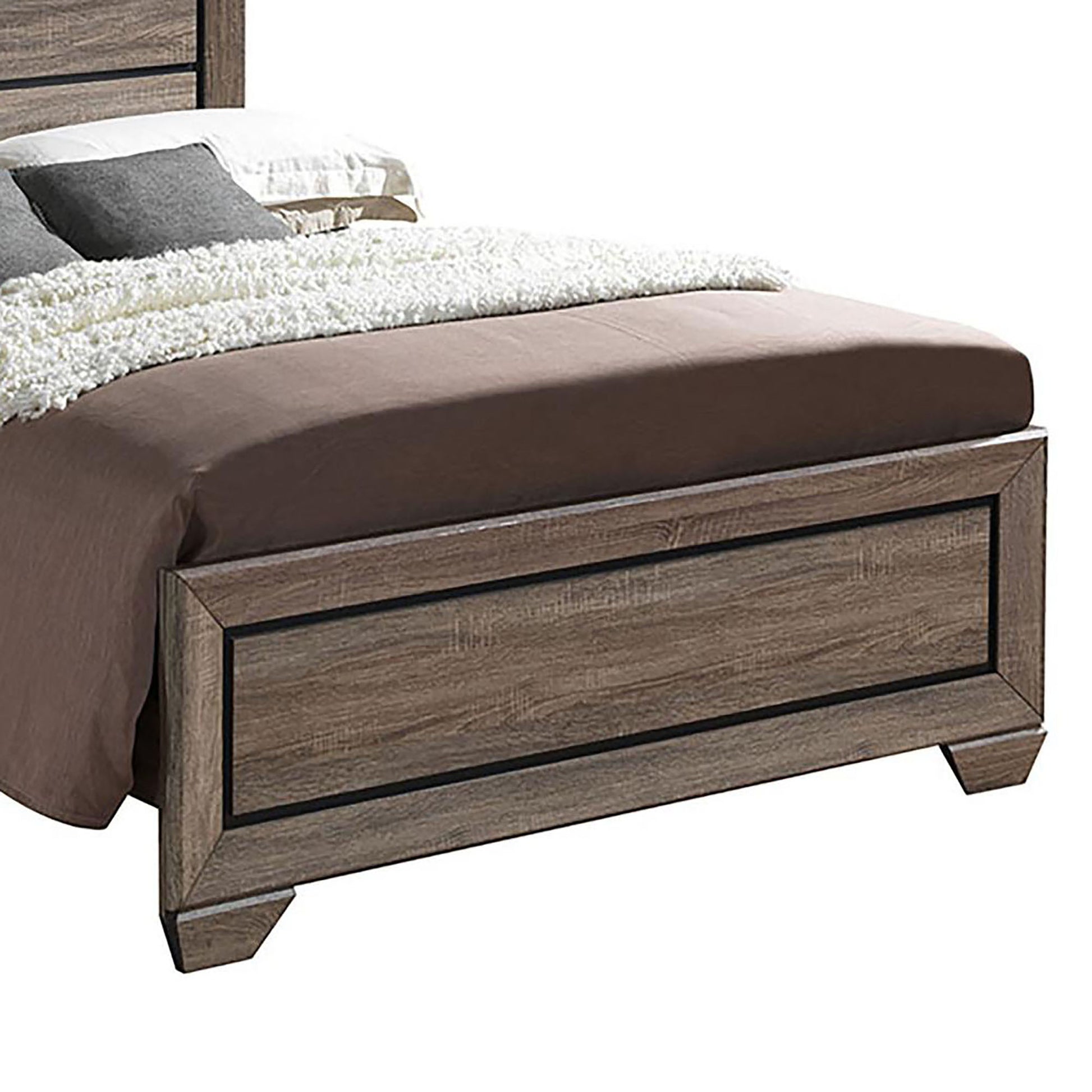 Washed Taupe Queen Panel Bed Box Spring Required Queen Brown Wood Bedroom Transitional Rubberwood Panel Wood