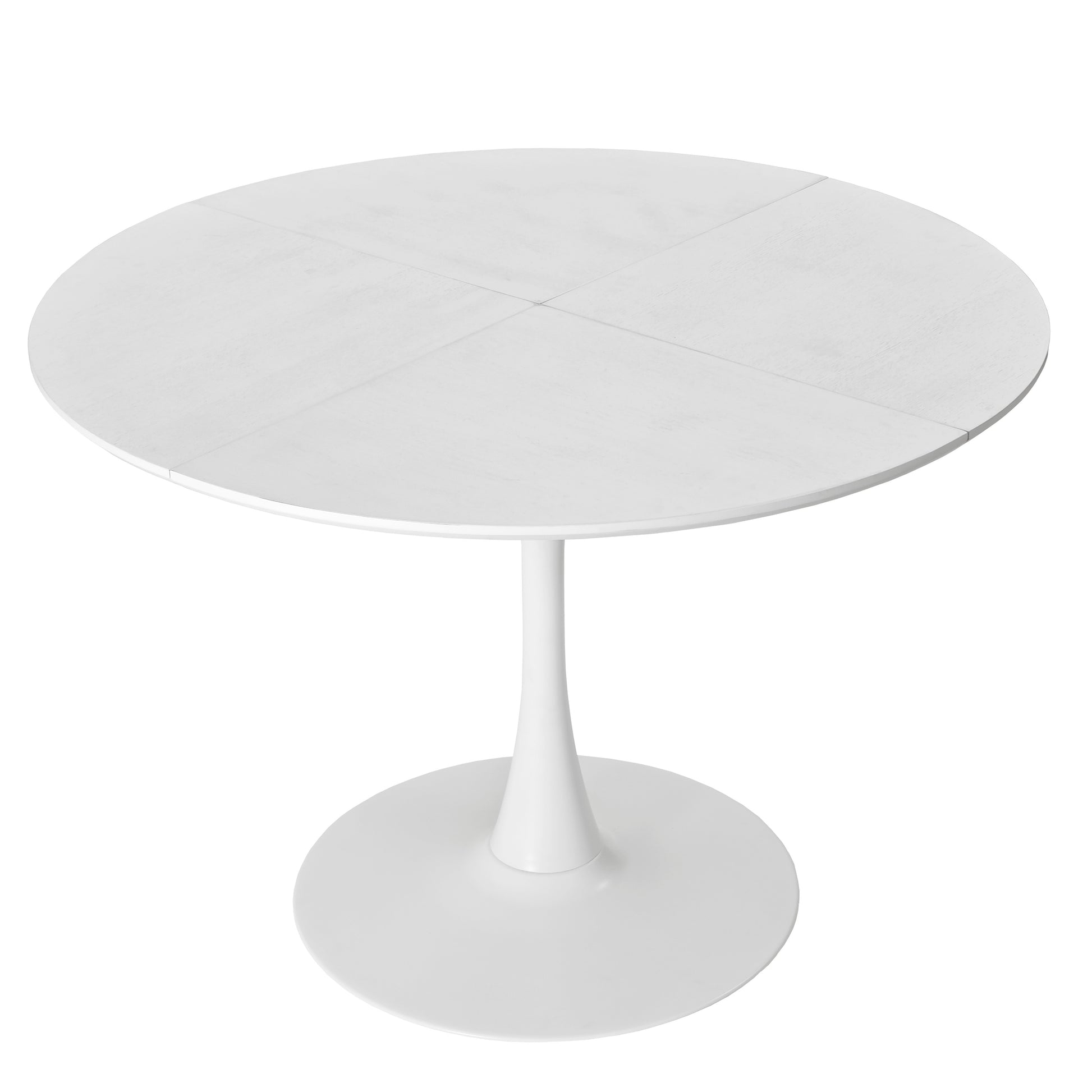 47.24"Modern Round Dining Table,Four Patchwork Tabletops With White Color Solid Wood Grain Table Top,Metal Base Dining Table, End Table Leisure Coffee Table White Mdf Metal