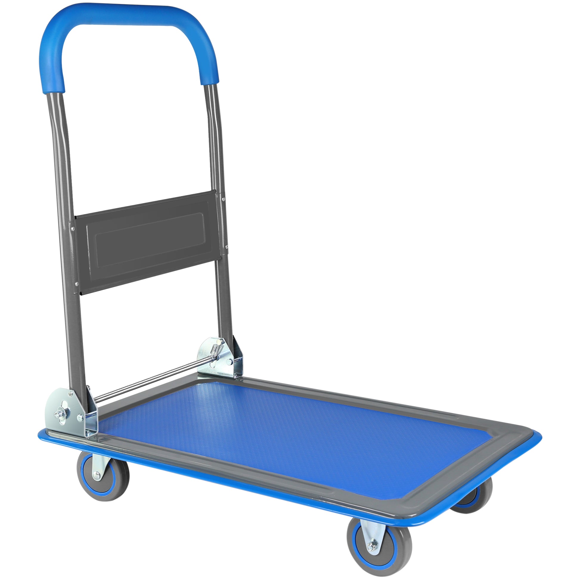 Upgraded Foldable Push Cart Dolly 330 Lbs. Capacity Moving Platform Hand Truck Heavy Duty Space Saving Collapsible Swivel Push Handle Flat Bed Wagon Blue Steel