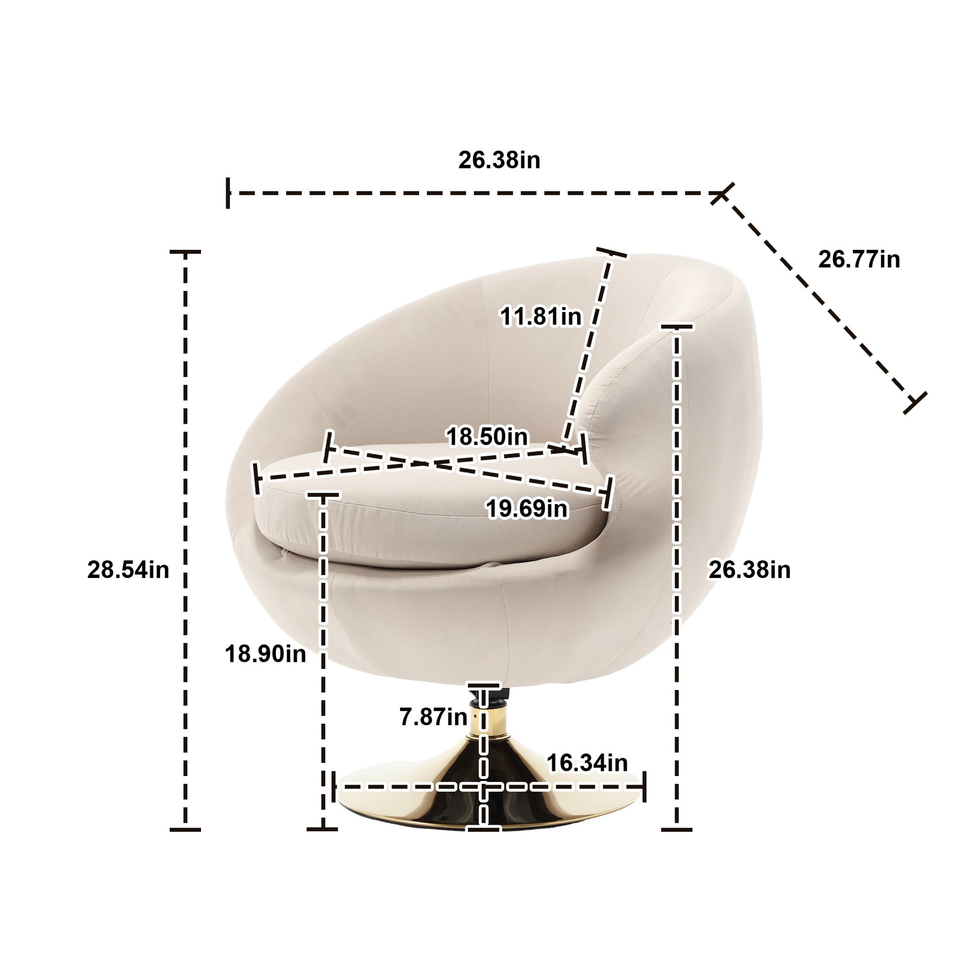 360 Degree Swivel Cuddle Barrel Accent Chairs, Round Armchairs With Wide Upholstered, Fluffy Fabric Chair For Living Room, Bedroom, Office, Waiting Rooms Beige Velvet