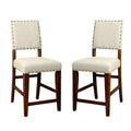 Set Of 2 Counter Height Chairs In Rustic Oak And Ivory Oak Dining Room Dining Chairs Wood Fabric