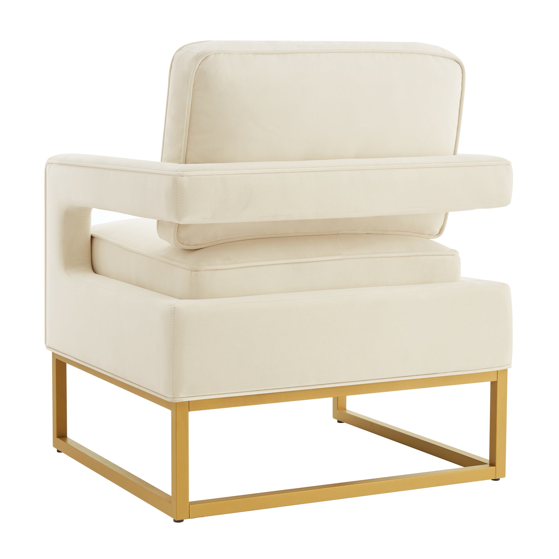 Modern Style Accent Chair With Gold Metal Basevelvet Upholstered Leisure Chair With Open Armrest, Armchair, Cream Cream Primary Living Space Modern Foam Velvet