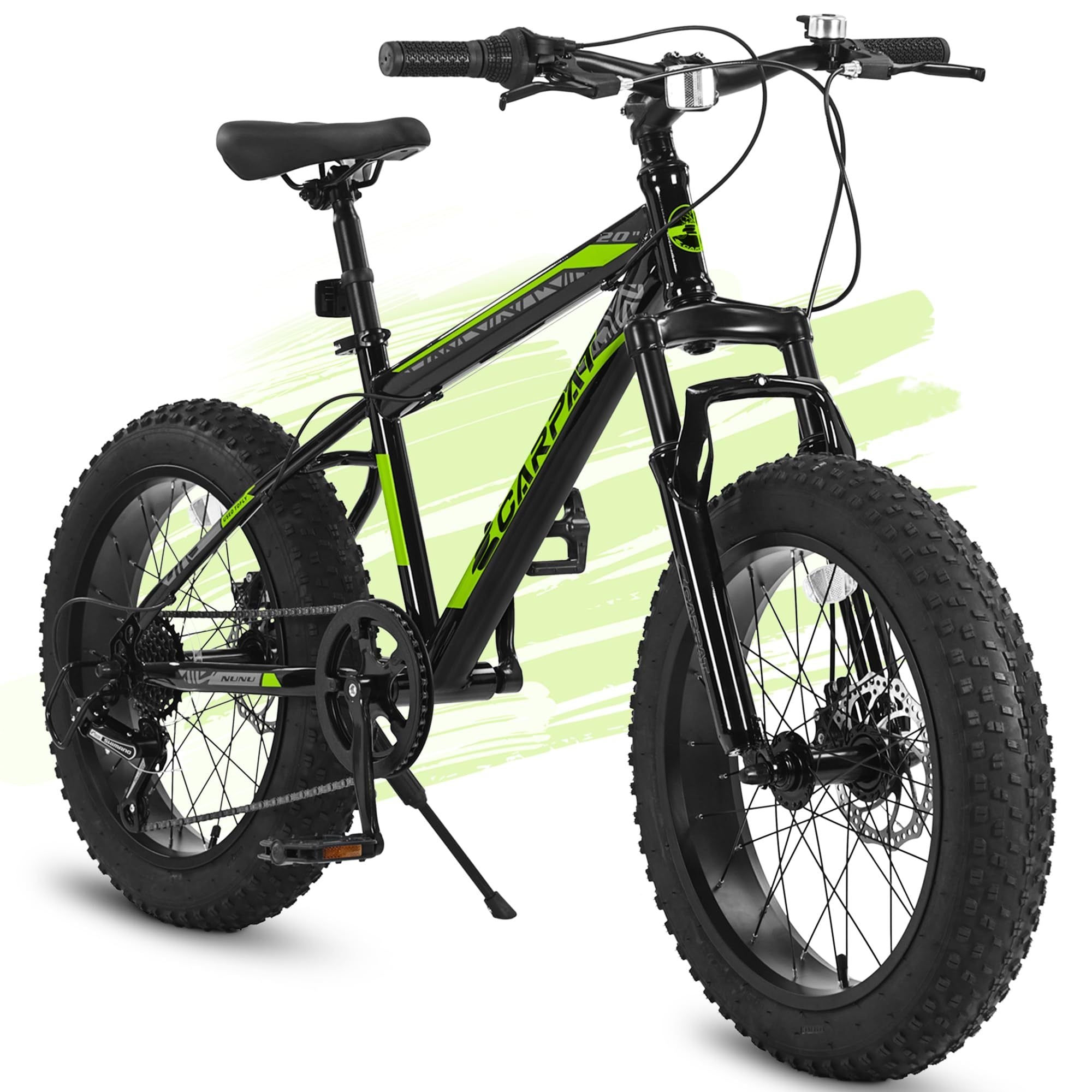 Ecarpat Kids Bike 20 Inch Wheels, 4" Wide Fat Tire Snow Mountain Bike Ages 8 12 Year Old, High Carbon Steel Frame, 7 Speed Teenager Children Kids' Bicycles Cycling Blackish Green Without Durable Garden & Outdoor Modern,Sporty Multifunctional Polyurethane