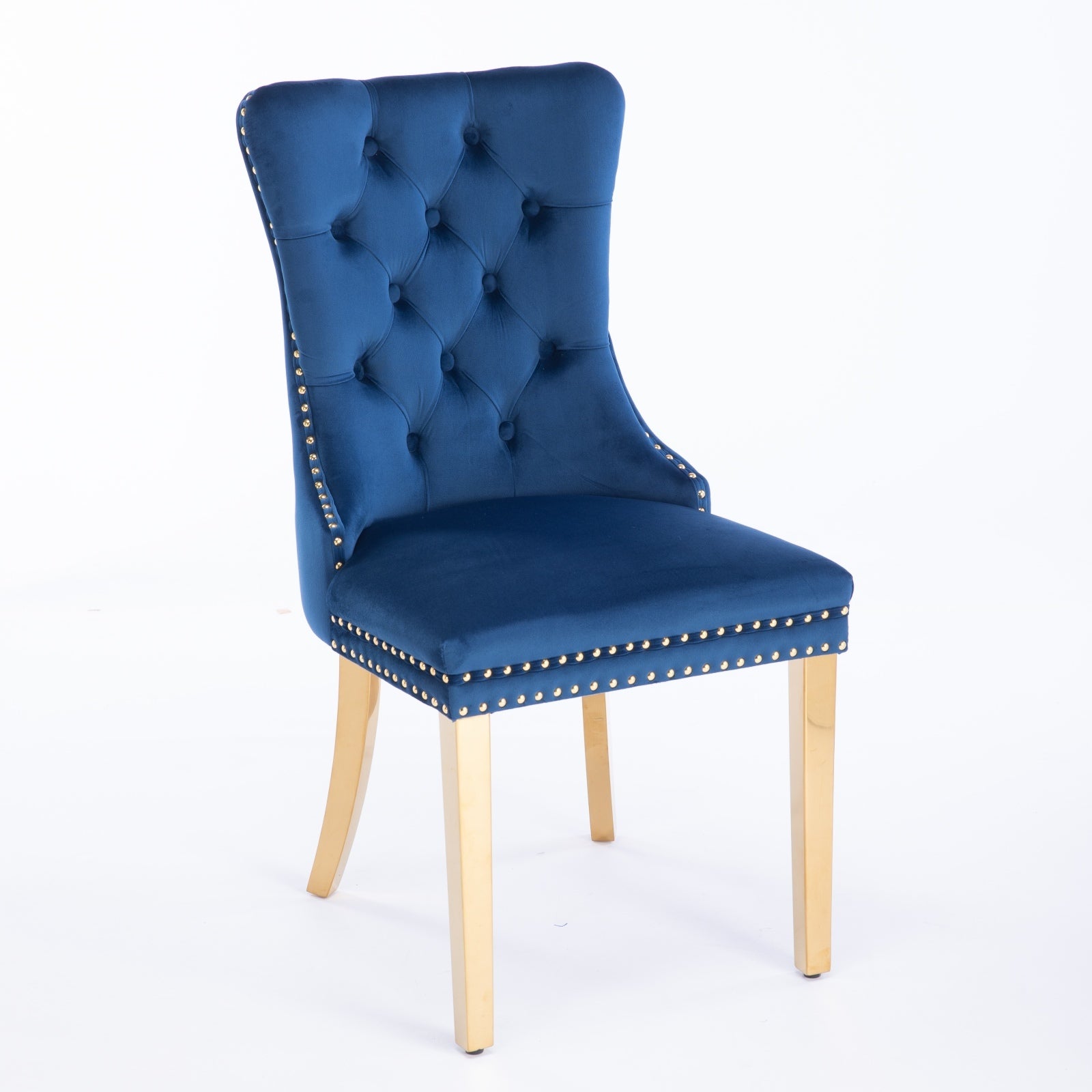 Nikki Collection Modern, High End Tufted Solid Wood Contemporary Velvet Upholstered Dining Chair With Golden Stainless Steel Plating Legs,Nailhead Trim,Set Of 2,Blue And Gold, Sw1601Bl Blue American Design Rubberwood Foam Velvet