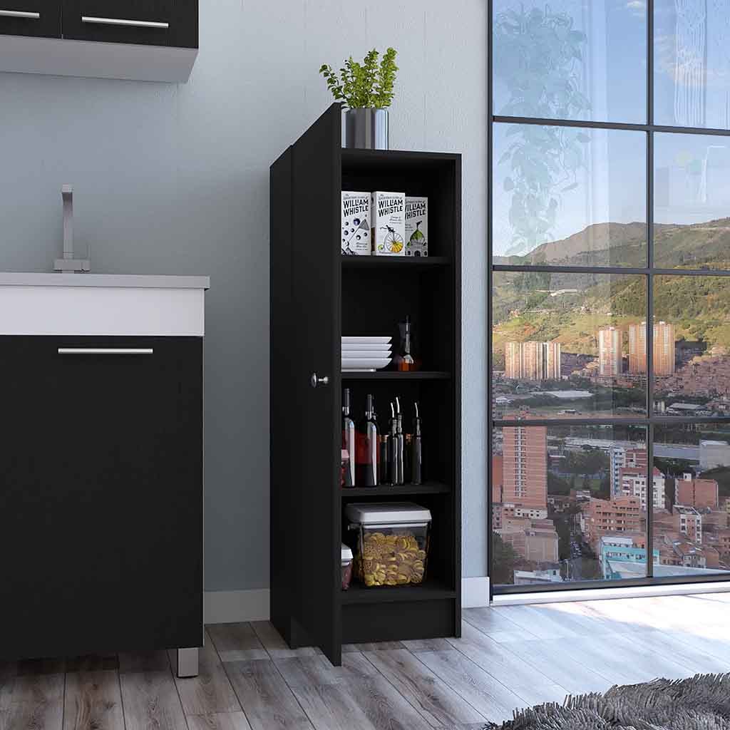 Kitchen Pantry 47" H, One Door Cabinet, Four Interior black-particle board-particle board