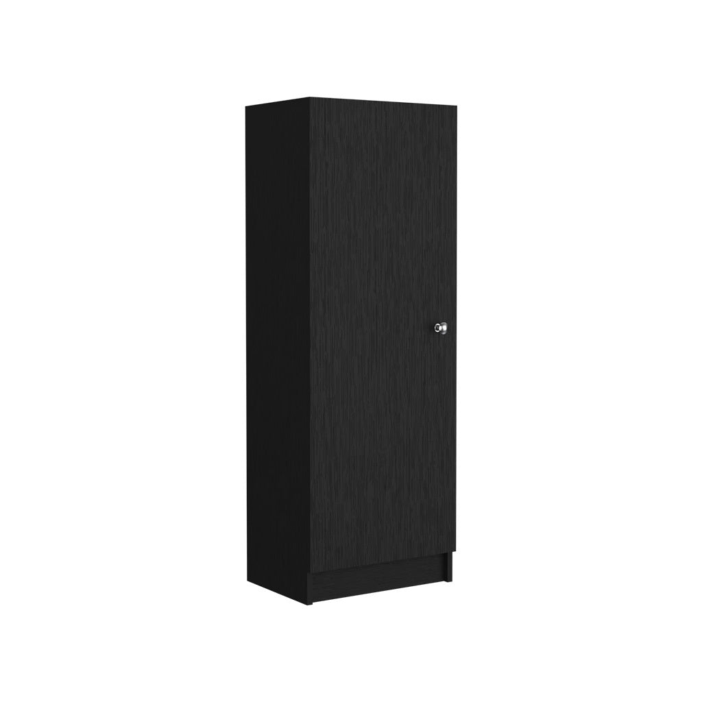 Kitchen Pantry 47" H, One Door Cabinet, Four Interior Shelves, Black Black Particle Board Particle Board