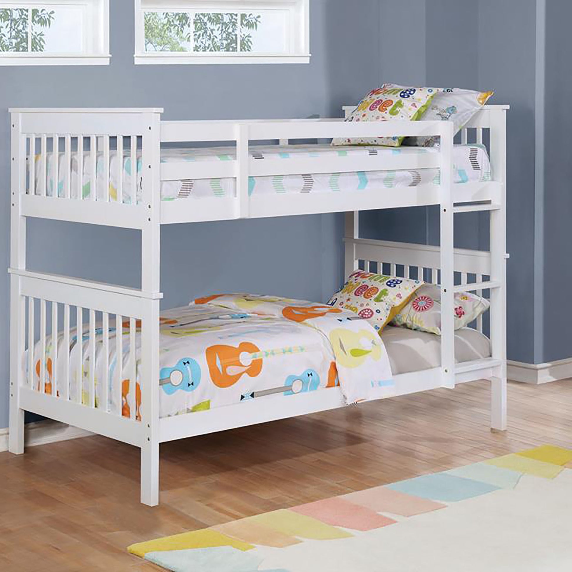 White Slatted Headboard Twin Twin Bunk Bed Twin White Wood White Bedroom Transitional Pine Kids Wood