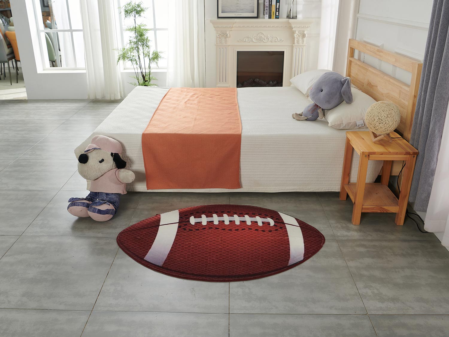 Football Shape Machine Washable Extra Soft Printed Decorative Area Rug Brown Polyester