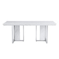 A Modern, Minimalist And Luxurious White Rectangular With A Patterned Dining Table. Mdf Table And Stainless Steel Frame. Game Table. Used For Restaurants And Living Rooms 78.7