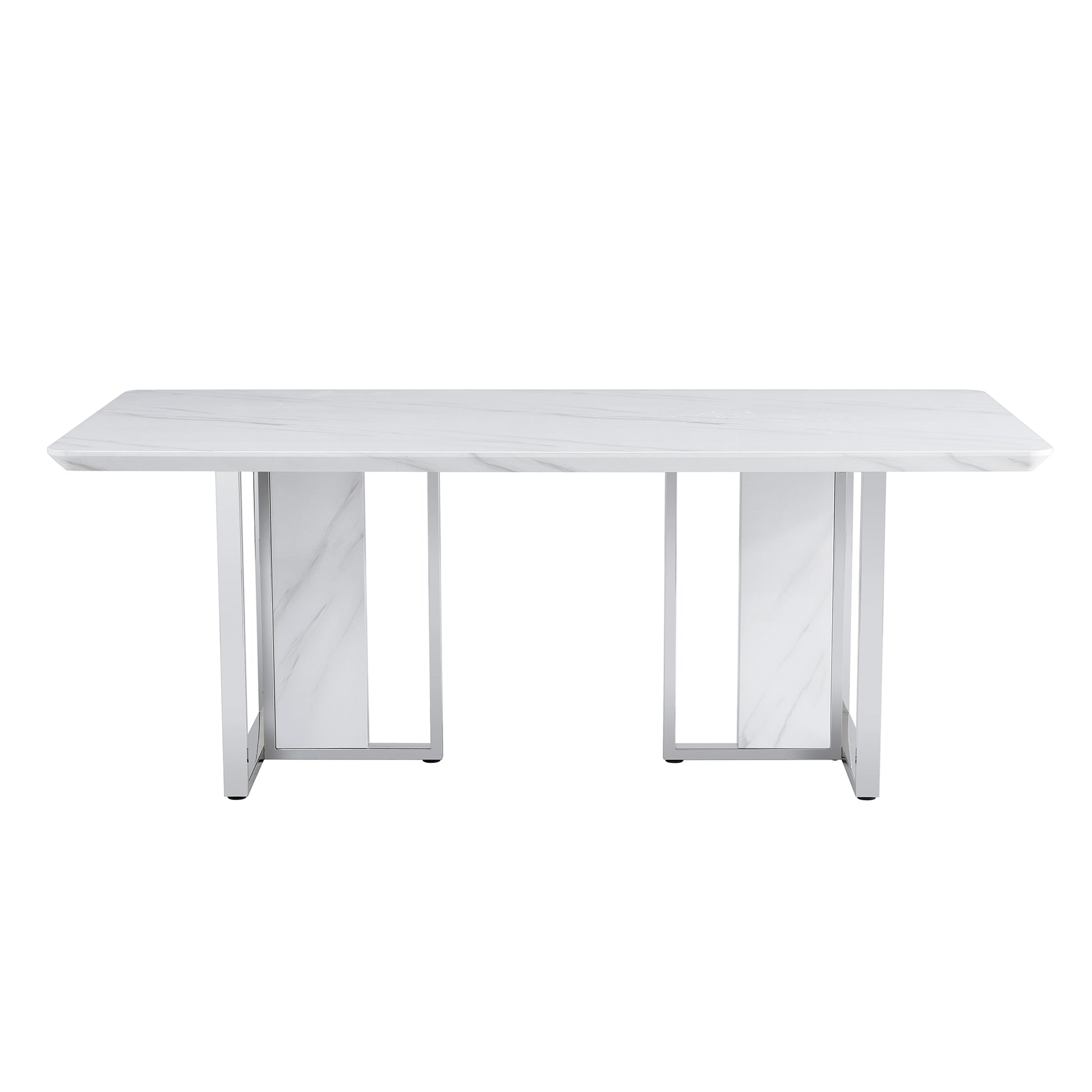 A Modern, Minimalist And Luxurious White Rectangular With A Patterned Dining Table. Mdf Table And Stainless Steel Frame. Game Table. Used For Restaurants And Living Rooms 78.7"*39.3"*30" White Mdf