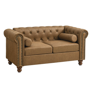 Classic Traditional Living Room Upholstered Sofa With High Tech Fabric Surface Chesterfield Tufted Fabric Sofa Couch, Large Brown Brown Primary Living Space Medium Soft Cushion Back American Design