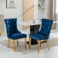 Nikki Collection Modern, High End Tufted Solid Wood Contemporary Velvet Upholstered Dining Chair With Golden Stainless Steel Plating Legs,Nailhead Trim,Set Of 2,Blue And Gold, Sw1601Bl Blue American Design Rubberwood Foam Velvet