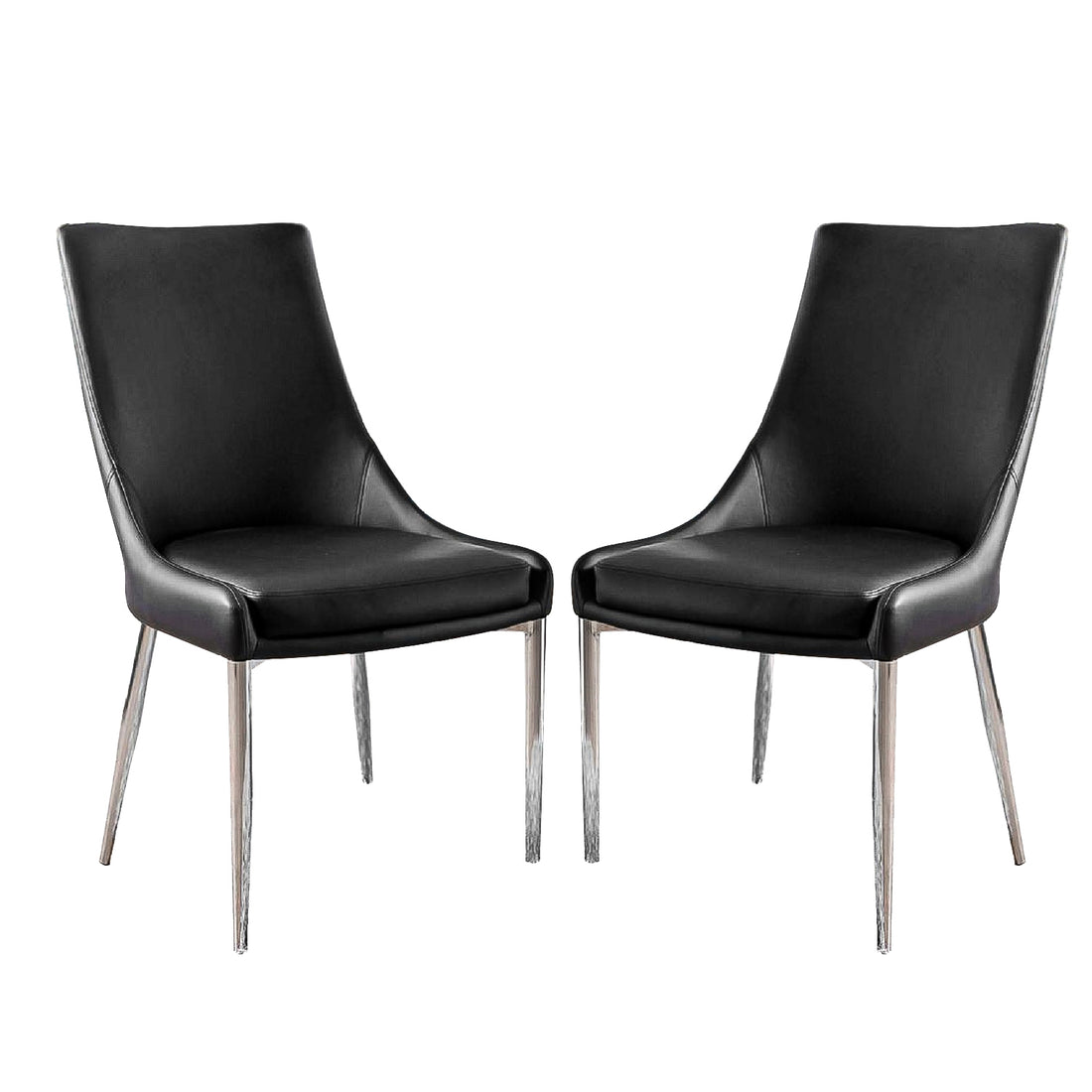 Set Of 2Dining Chairs In Sliver And Black Solid Black Dining Room Side Chair Faux Leather