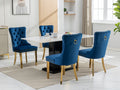 Nikki Collection Modern, High End Tufted Solid Wood Contemporary Velvet Upholstered Dining Chair With Golden Stainless Steel Plating Legs,Nailhead Trim,Set Of 2,Blue And Gold, Sw1601Bl Blue American Design Rubberwood Foam Velvet