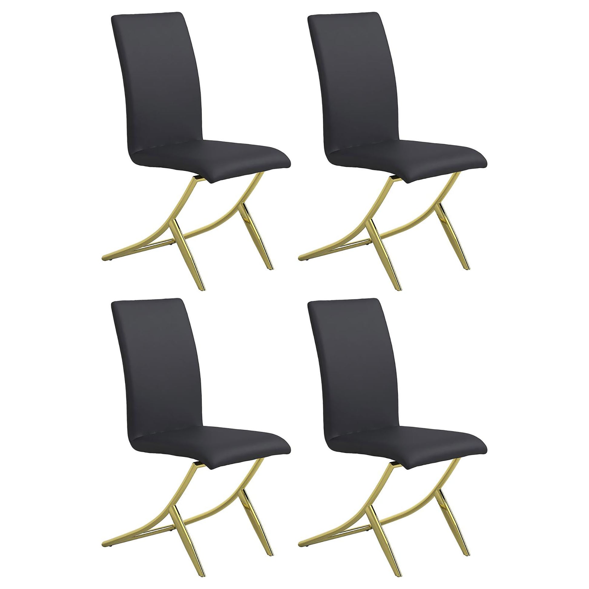 Black And Brass Dining Chairs Set Of 2 Polyurethane Solid Black Dining Room Rectangular Contemporary,Modern Side Chair Solid Back Upholstered