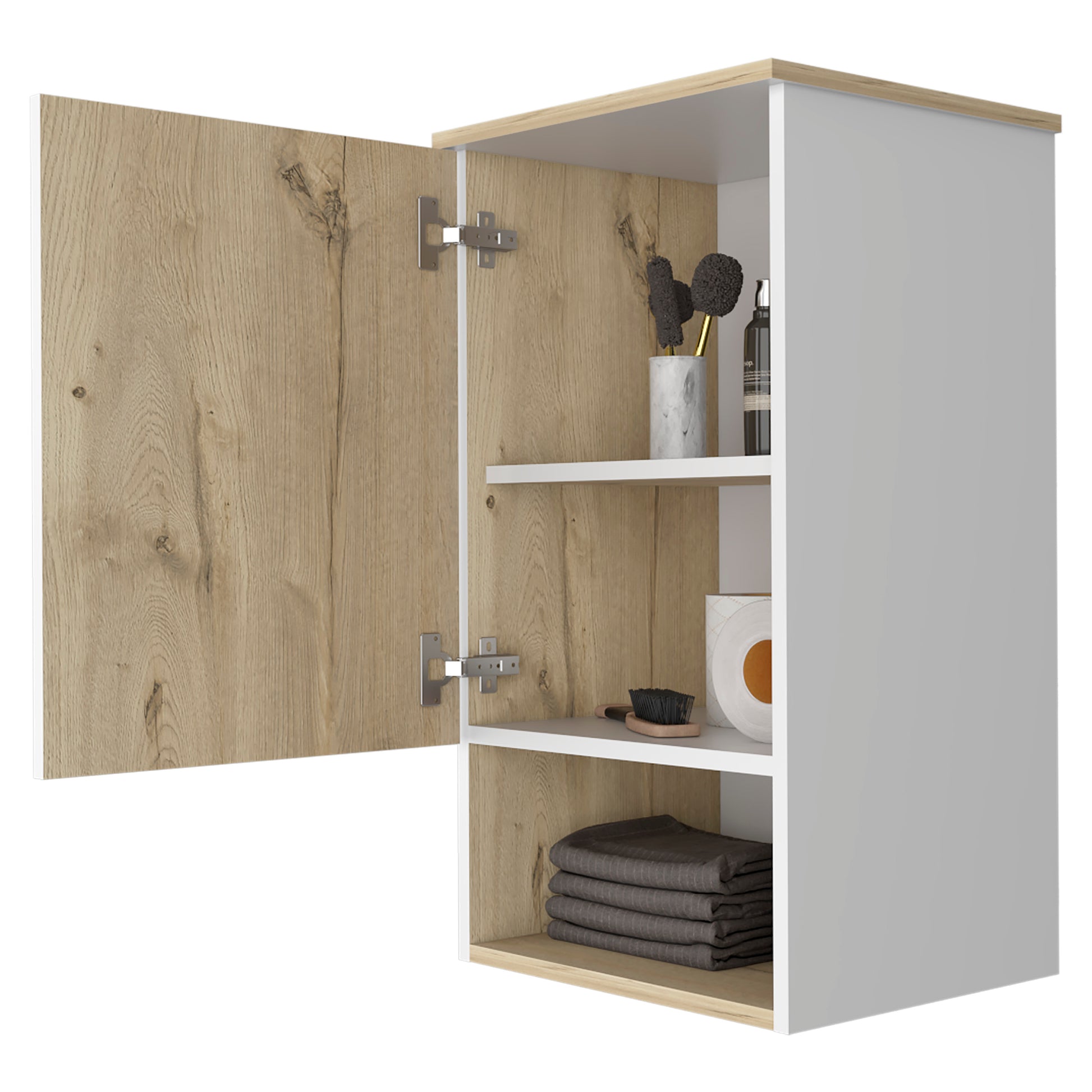 Medicine 28H" Single Door Cabinet, One Shelf, Two Interior Shelves, Light Oak White Multicolor Particle Board Particle Board