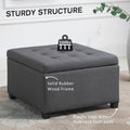 Homcom Fabric Tufted Storage Ottoman With Flip Top Seat Lid, Metal Hinge And Stable Eucalyptus Wood Frame For Living Room, Entryway, Or Bedroom, Grey Gray Plastic