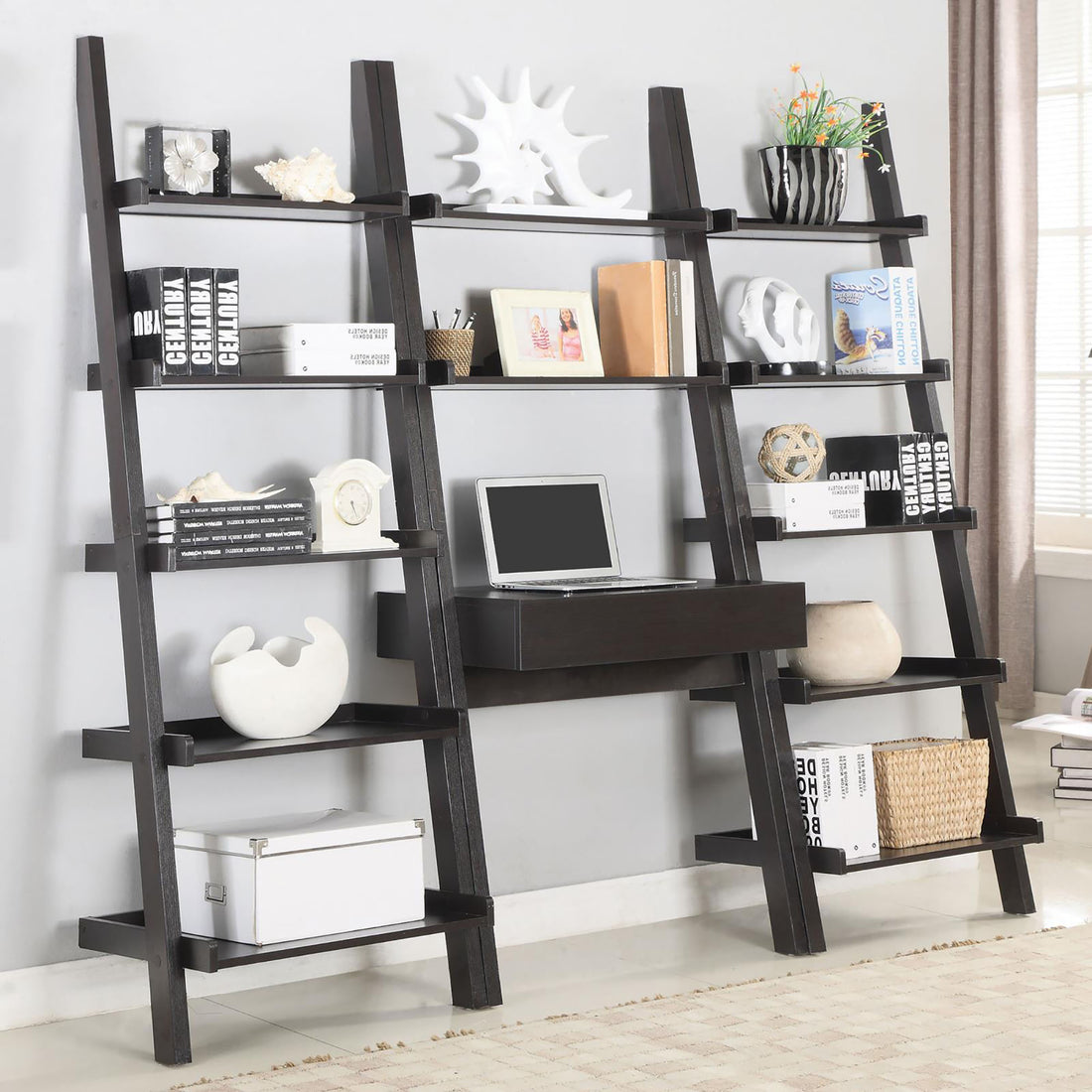 Cappuccino 3 piece Ladder Desk and Bookcase Set