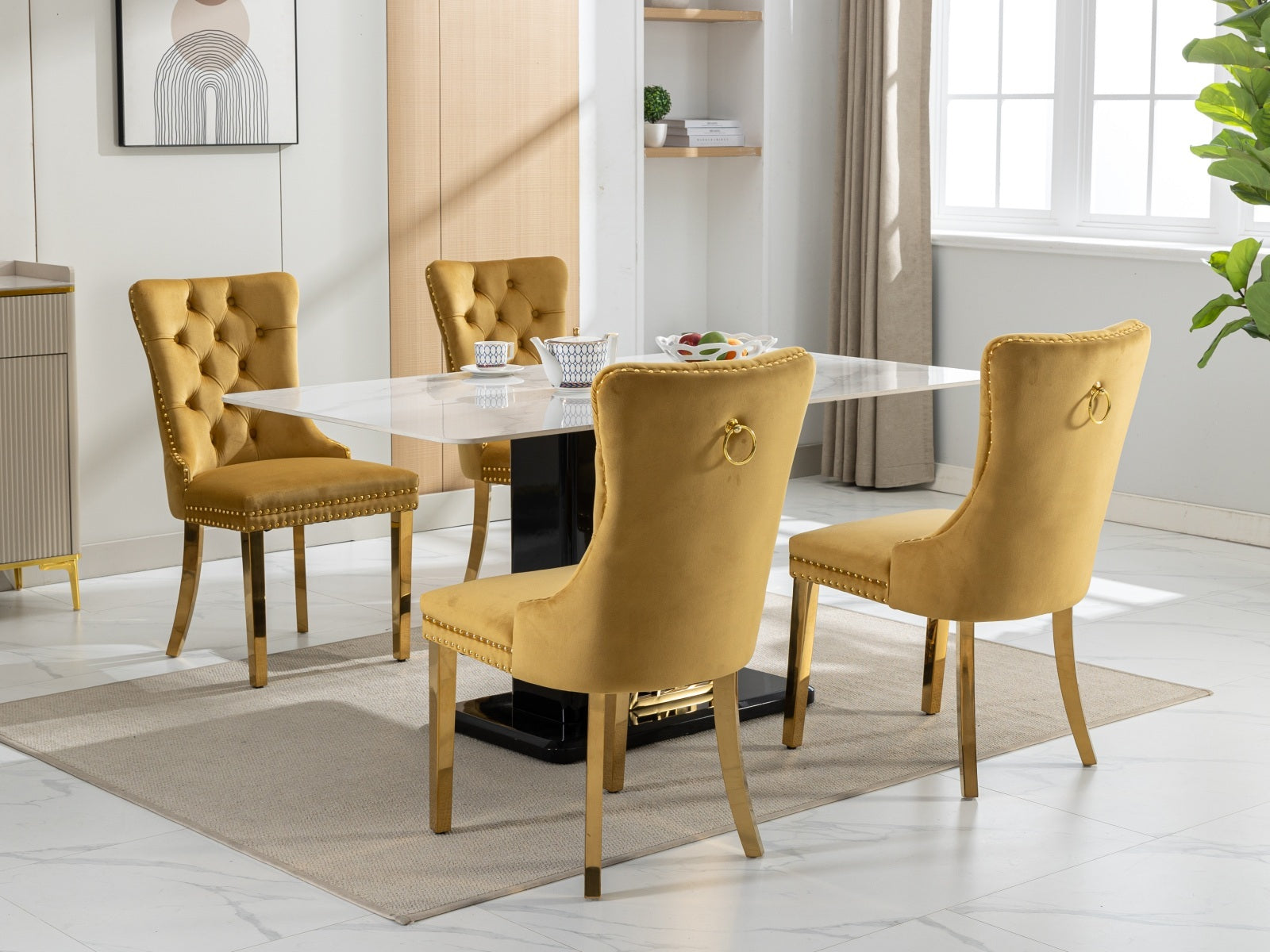 Nikki Collection Modern, High End Tufted Solid Wood Contemporary Velvet Upholstered Dining Chair With Golden Stainless Steel Plating Legs,Nailhead Trim,Set Of 2,Gold, Sw1601Gl Gold Dining Room American Design Dining Chairs Rubberwood Foam Velvet