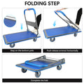 Dolly Cart Platform Truck 660Lbs Folding Foldable Push Cart Dolly Flatbed Dolly Metal With Wheels Hand Trucks Platform Truck Luggage Cart Heavy Duty Rolling Tool Cart Blue Steel