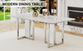 A Modern, Minimalist And Luxurious White Rectangular With A Patterned Dining Table. Mdf Table And Stainless Steel Frame. Game Table. Used For Restaurants And Living Rooms 78.7