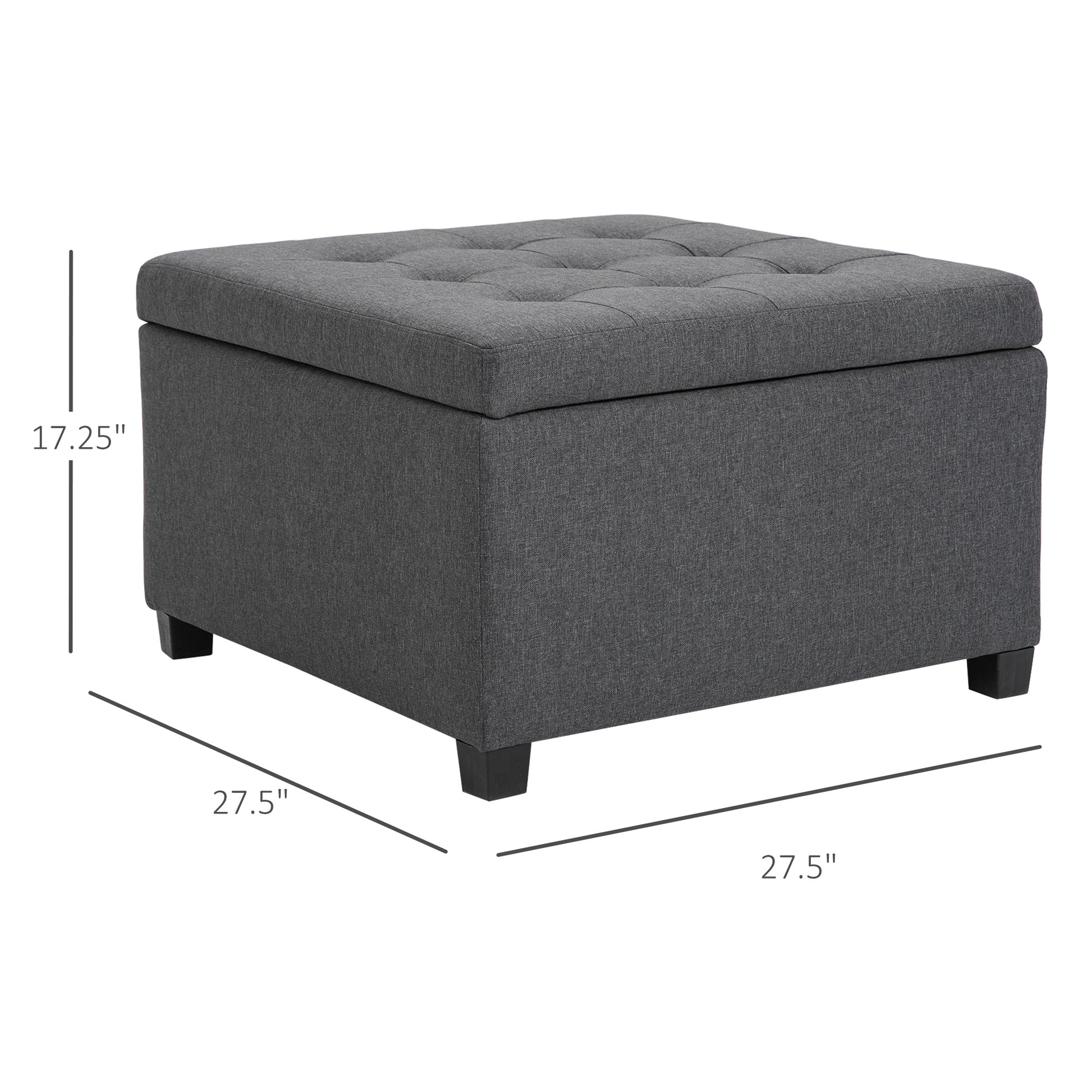 Homcom Fabric Tufted Storage Ottoman With Flip Top Seat Lid, Metal Hinge And Stable Eucalyptus Wood Frame For Living Room, Entryway, Or Bedroom, Grey Gray Plastic