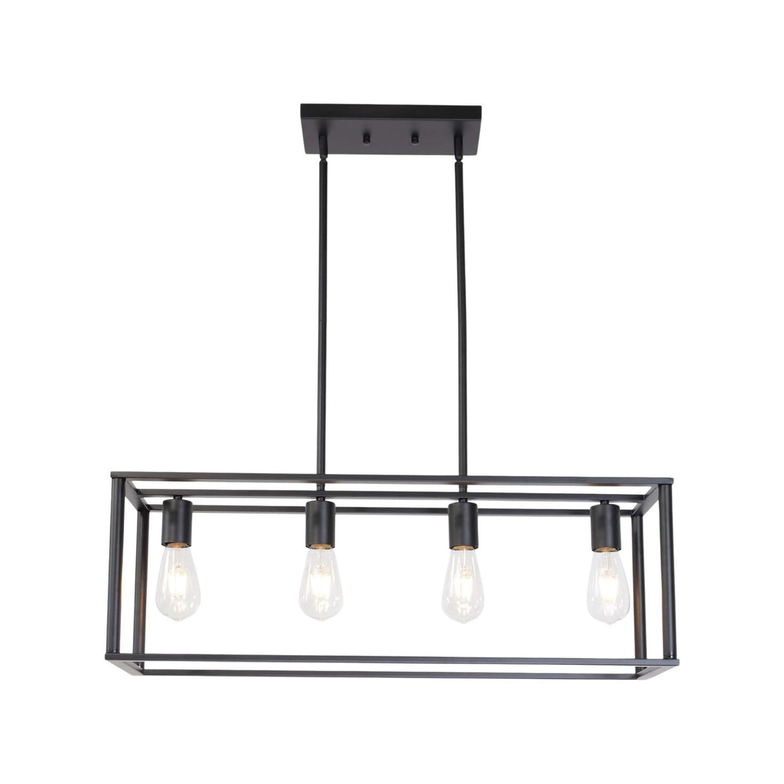 Pendant Lighting 4 Light Industrial Vintage Open Frame Rectangle Chandeliers Modern Black Linear Cage Ceiling Light Fixture Black Metal