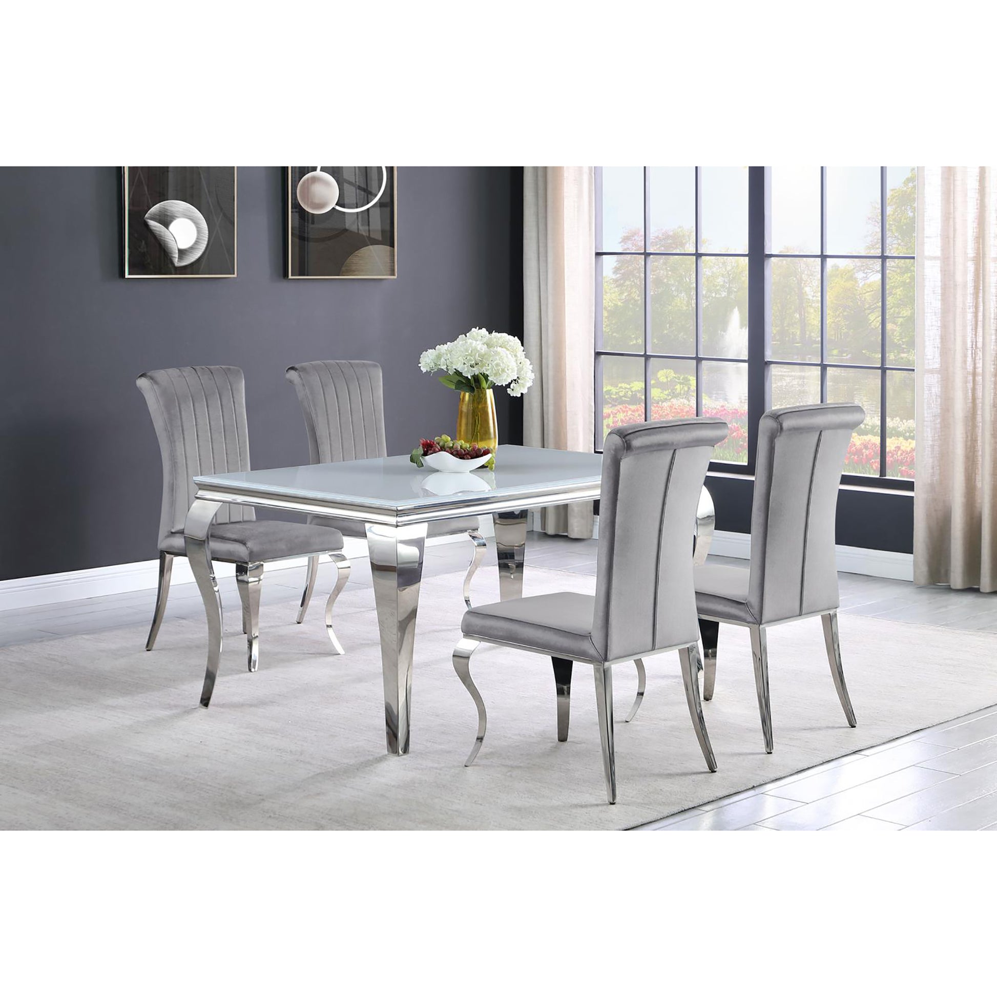 Grey Upholstered Side Chairs Set Of 4 Grey Dining Room Polished Rectangular Contemporary,Modern Side Chair Solid Back Upholstered