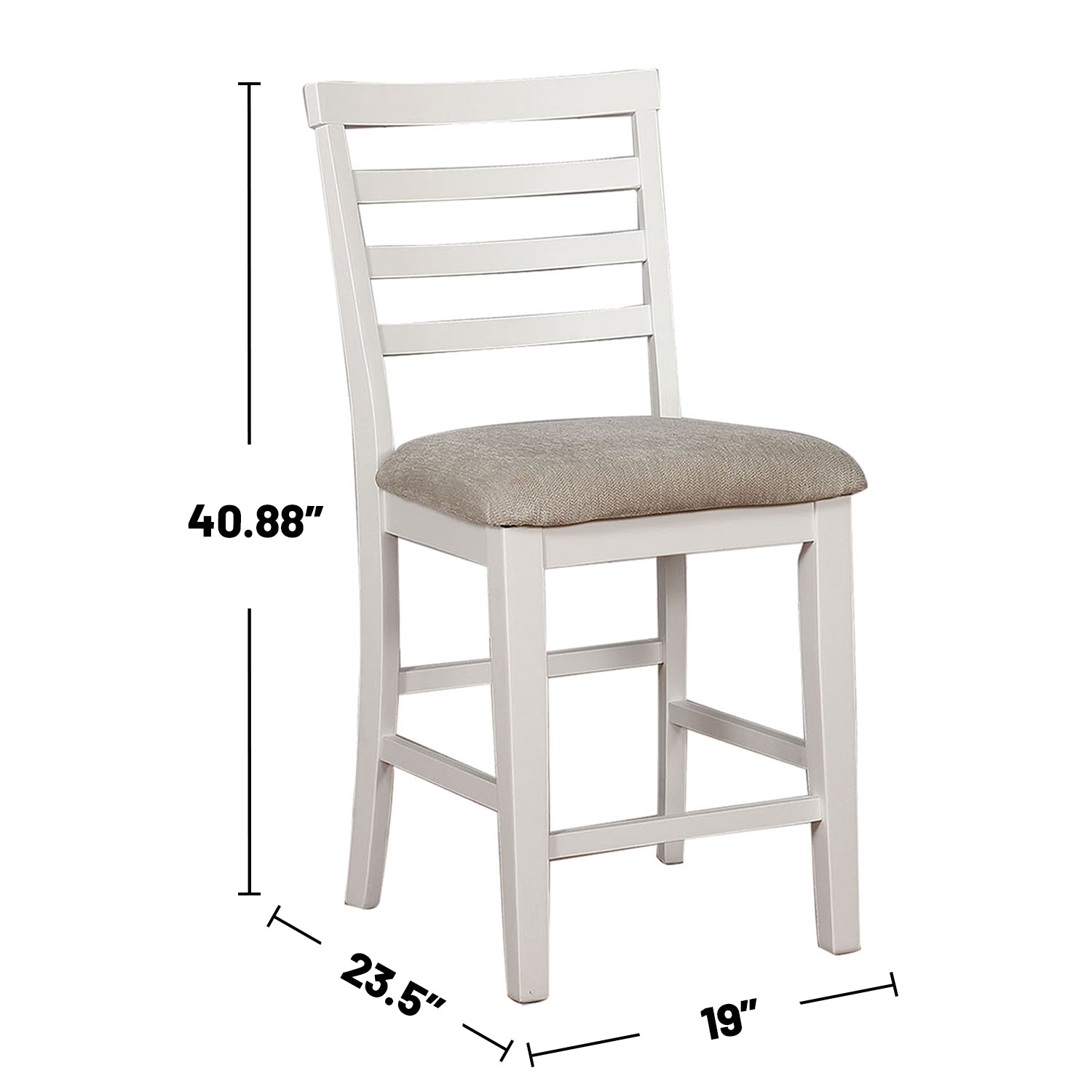 Set Of 2 Padded Fabric Counter Height Chairs In White And Beige Solid White Dining Room Dining Chairs Wood Fabric