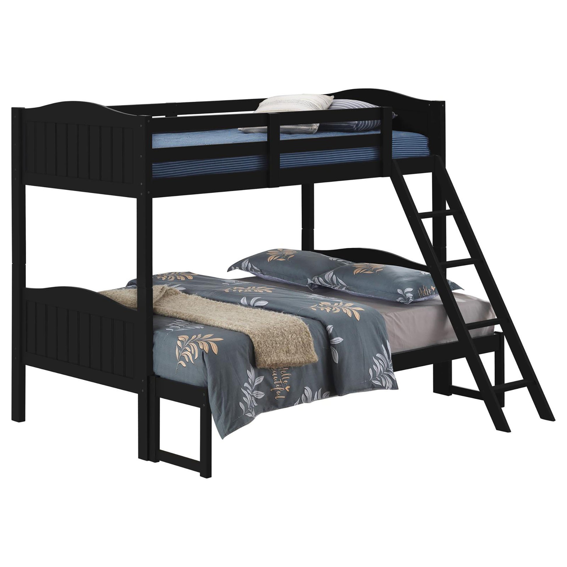 Black Twin Full Bunk Bed With Arched Headboard Full Black Wood Bedroom Transitional Rubberwood Bunk Wood