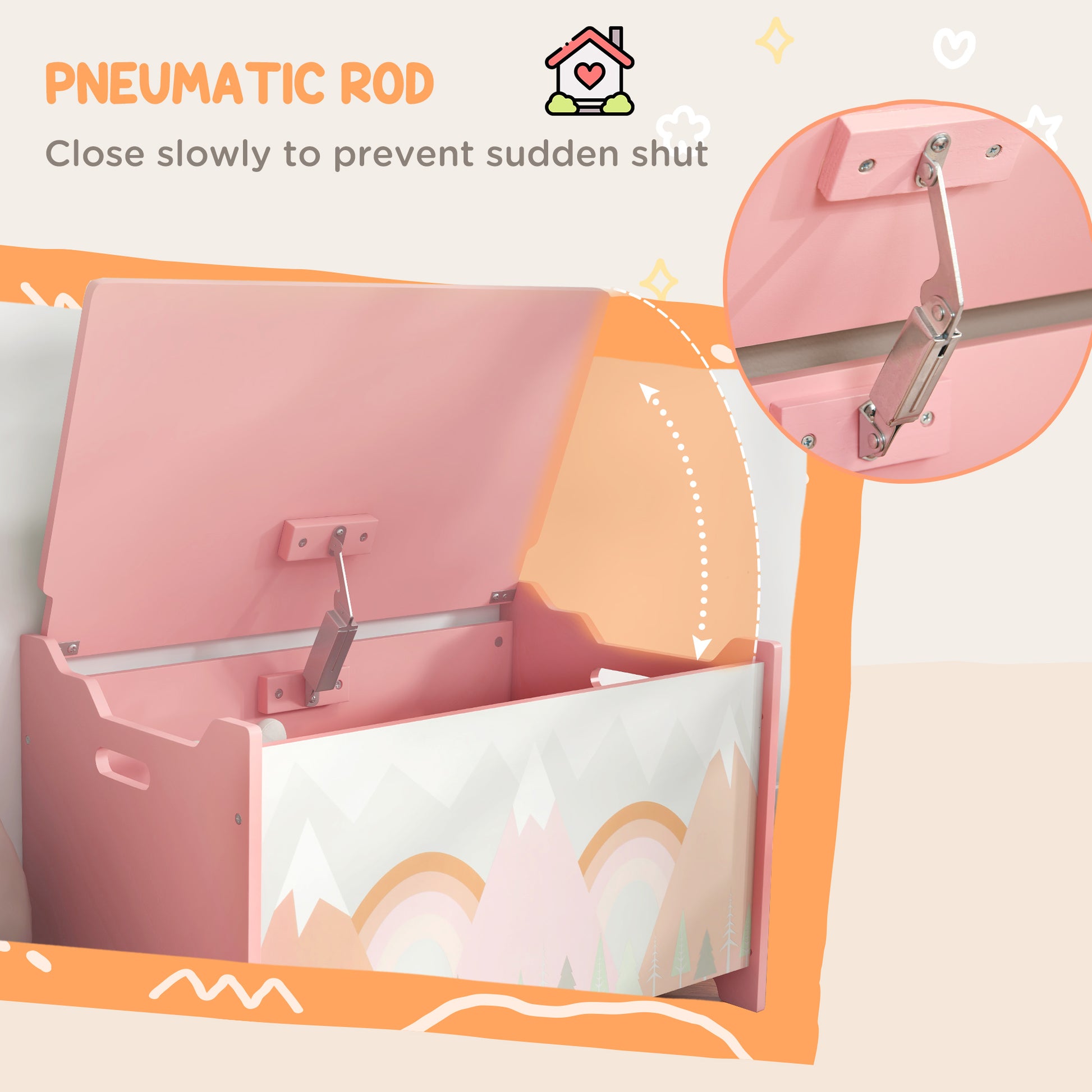 Qaba Toy Box With Lid, Toy Chest Storage Organizer For Bedroom With Safety Hinge, Cute Animal Design, Pink Pink Mdf