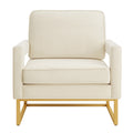 Modern Style Accent Chair With Gold Metal Basevelvet Upholstered Leisure Chair With Open Armrest, Armchair, Cream Cream Primary Living Space Modern Foam Velvet