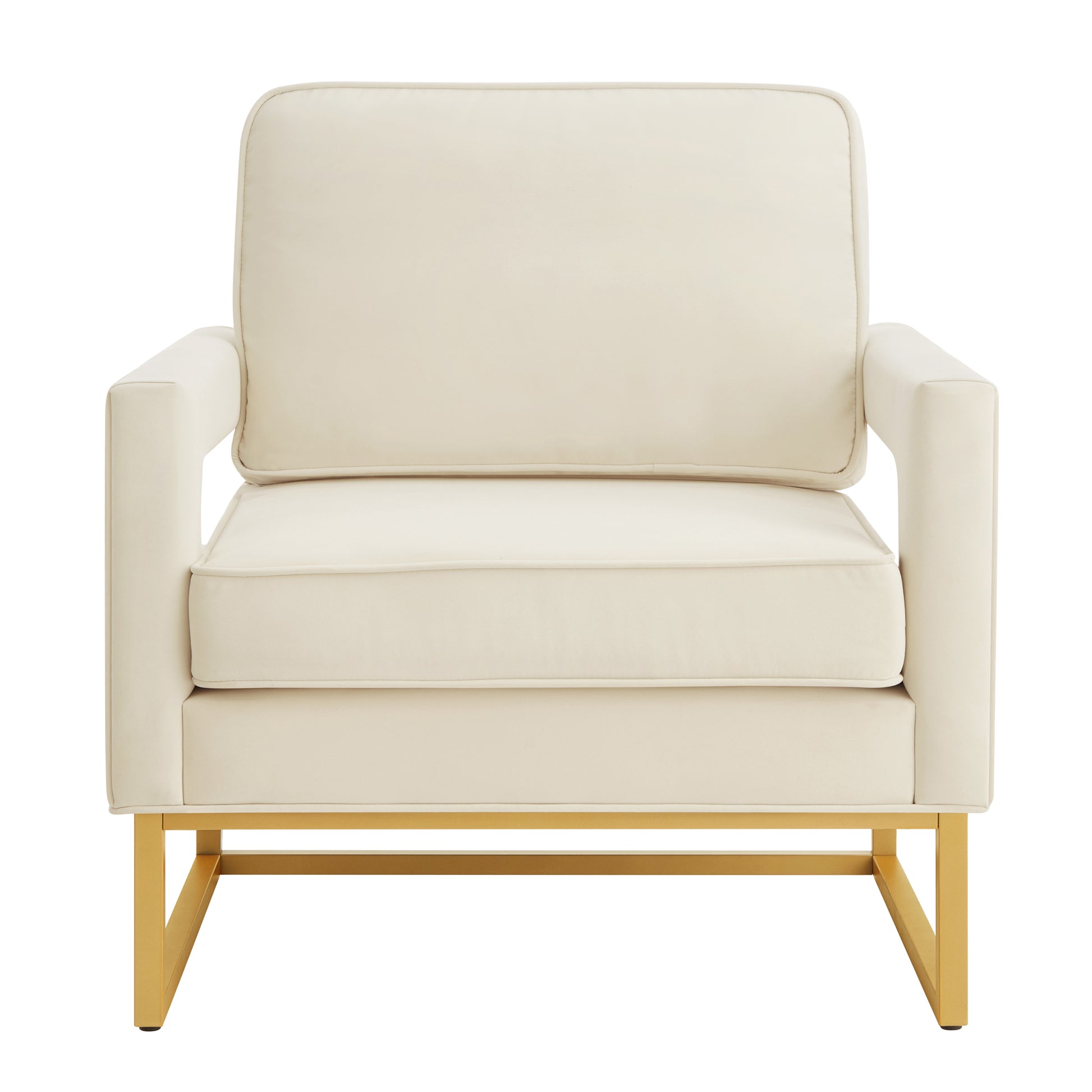 Modern Style Accent Chair With Gold Metal Basevelvet Upholstered Leisure Chair With Open Armrest, Armchair, Cream Cream Primary Living Space Modern Foam Velvet