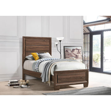 Medium Warm Brown Twin Panel Bed Box Spring Required Twin Brown Wood Brown Bedroom Transitional Rubberwood Kids Wood