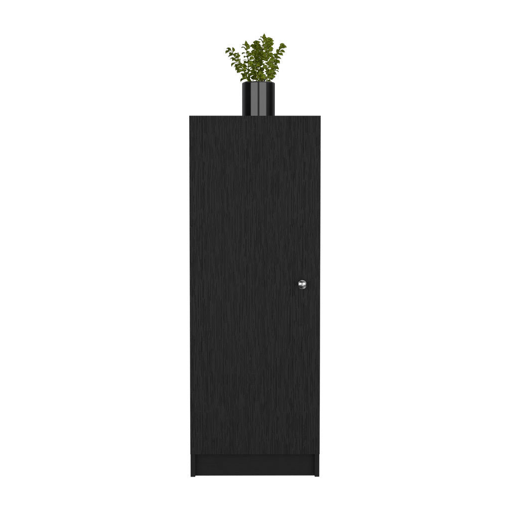 Kitchen Pantry 47" H, One Door Cabinet, Four Interior Shelves, Black Black Particle Board Particle Board