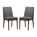 Set Of 2 Padded Fabric Dining Chairs In Natural Tone And Gray Solid Natural Grey Dining Room Dining Chairs Wood Fabric