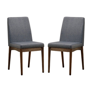 Set Of 2 Padded Fabric Dining Chairs In Natural Tone And Gray Solid Natural Grey Dining Room Dining Chairs Wood Fabric