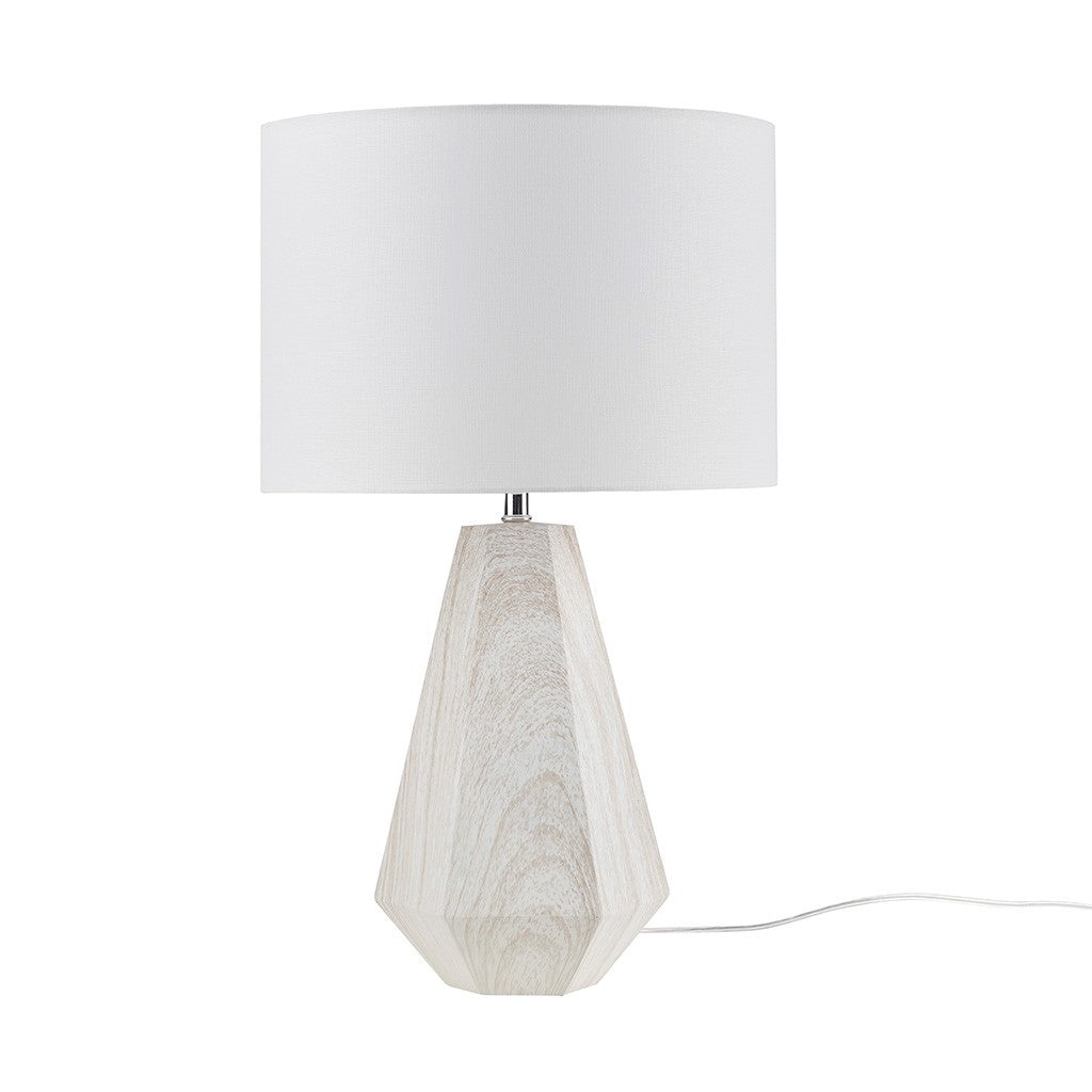 23" Resin Table Lamp With Faux Wood Texture Natural Whitewash Polyester