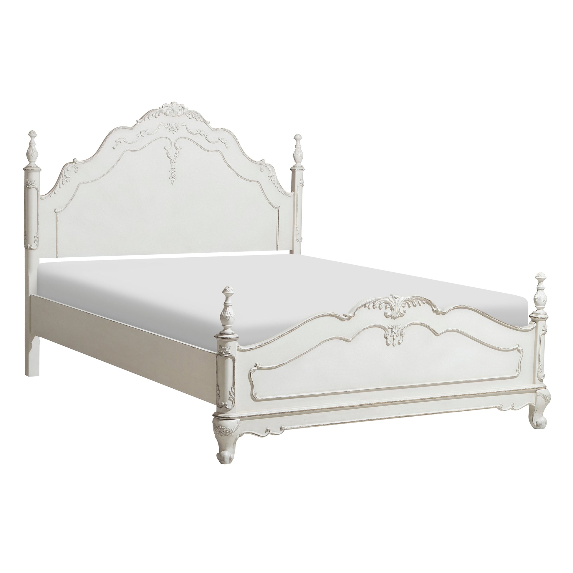 Victorian Style Antique White Full Bed 1pc Traditional box spring required-full-antique