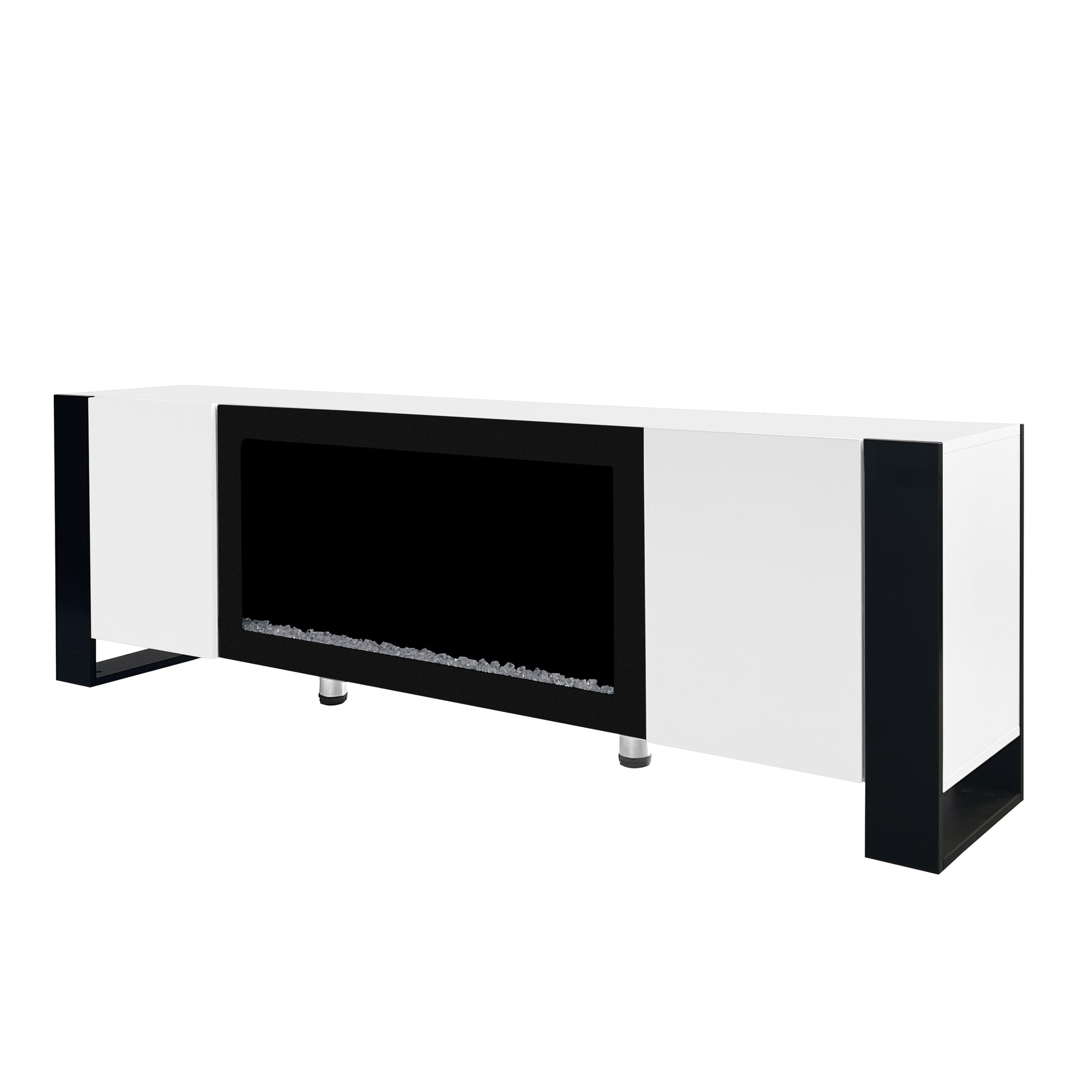 Modern Tv Stand With 34.2" Non Heating Electric Fireplace, High Gloss Entertainment Center With 2 Cabinets, Media Console For Tvs Up To 78", White White Primary Living Space 70 79 Inches 70 79 Inches Modern Mdf