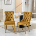 Nikki Collection Modern, High End Tufted Solid Wood Contemporary Velvet Upholstered Dining Chair With Golden Stainless Steel Plating Legs,Nailhead Trim,Set Of 2,Gold, Sw1601Gl Gold Dining Room American Design Dining Chairs Rubberwood Foam Velvet