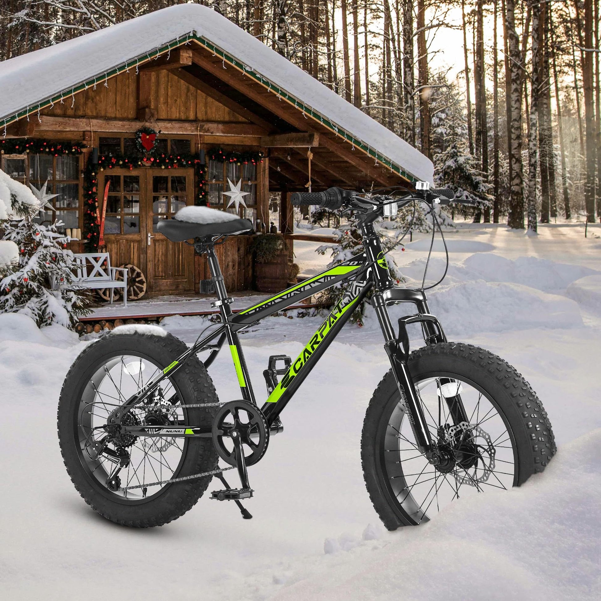 Ecarpat Kids Bike 20 Inch Wheels, 4" Wide Fat Tire Snow Mountain Bike Ages 8 12 Year Old, High Carbon Steel Frame, 7 Speed Teenager Children Kids' Bicycles Cycling Blackish Green Without Durable Garden & Outdoor Modern,Sporty Multifunctional Polyurethane