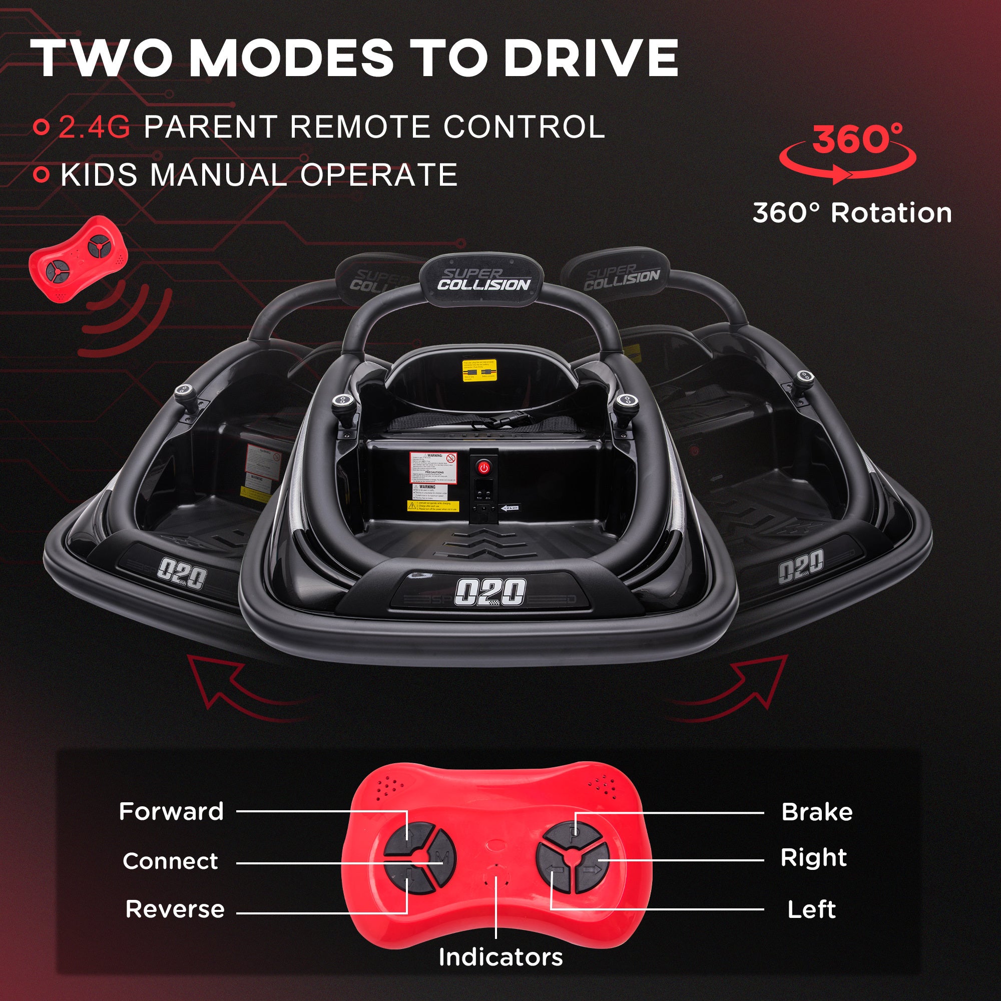 Aosom 12V Toddler Bumper Car with Remote Control, 360 black-steel